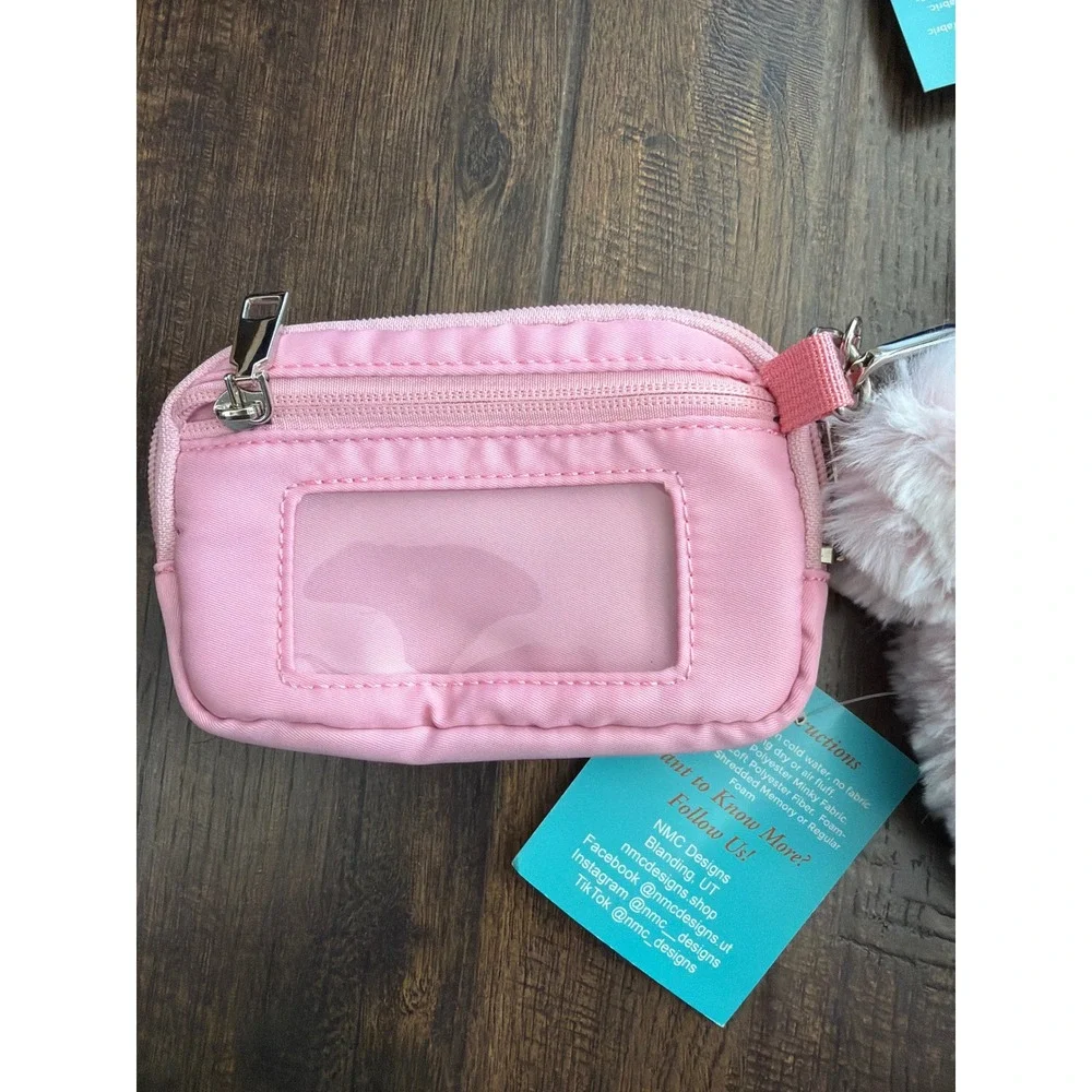 NMC Designs Faux Fur Lanyard Wallet ID Womens‎ Pink Minky Wristlet Set crossbody